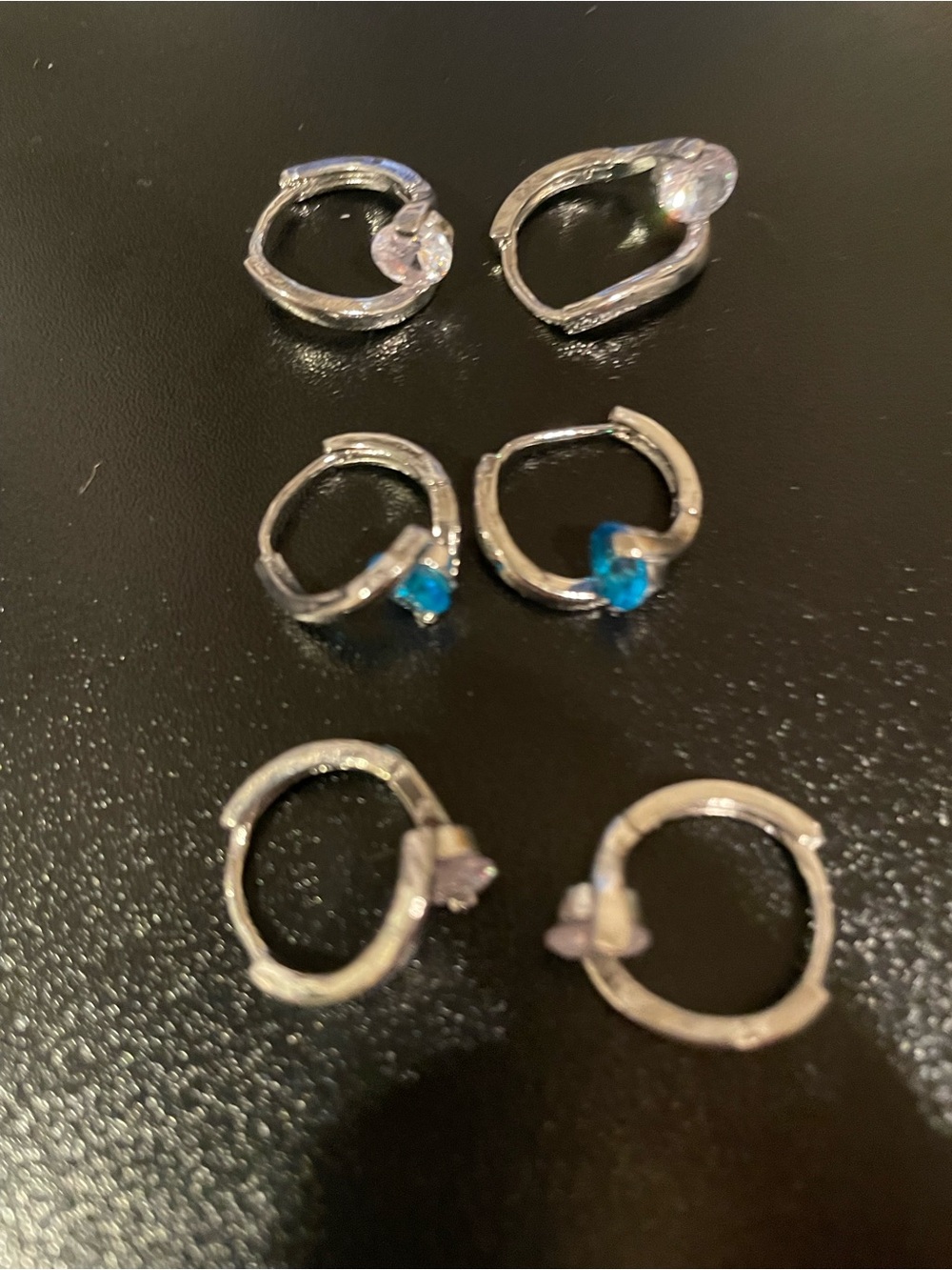 Delicate Silver-Tone Hoop Earrings with Blue and Clear Stones